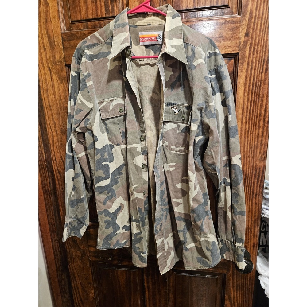 Winchester Mens Camo Camouflage Button Down Shirt Size Large Long Sleeve